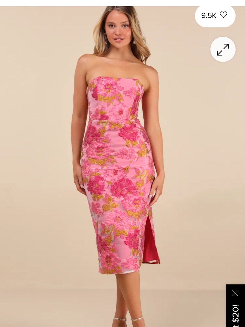 Lulu's Pink Floral Strapless Midi Dress
